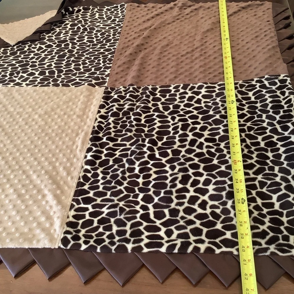 Minky Fleece Blanket Cute Cheetah Animal Print with Brown Trim Baby Toddler